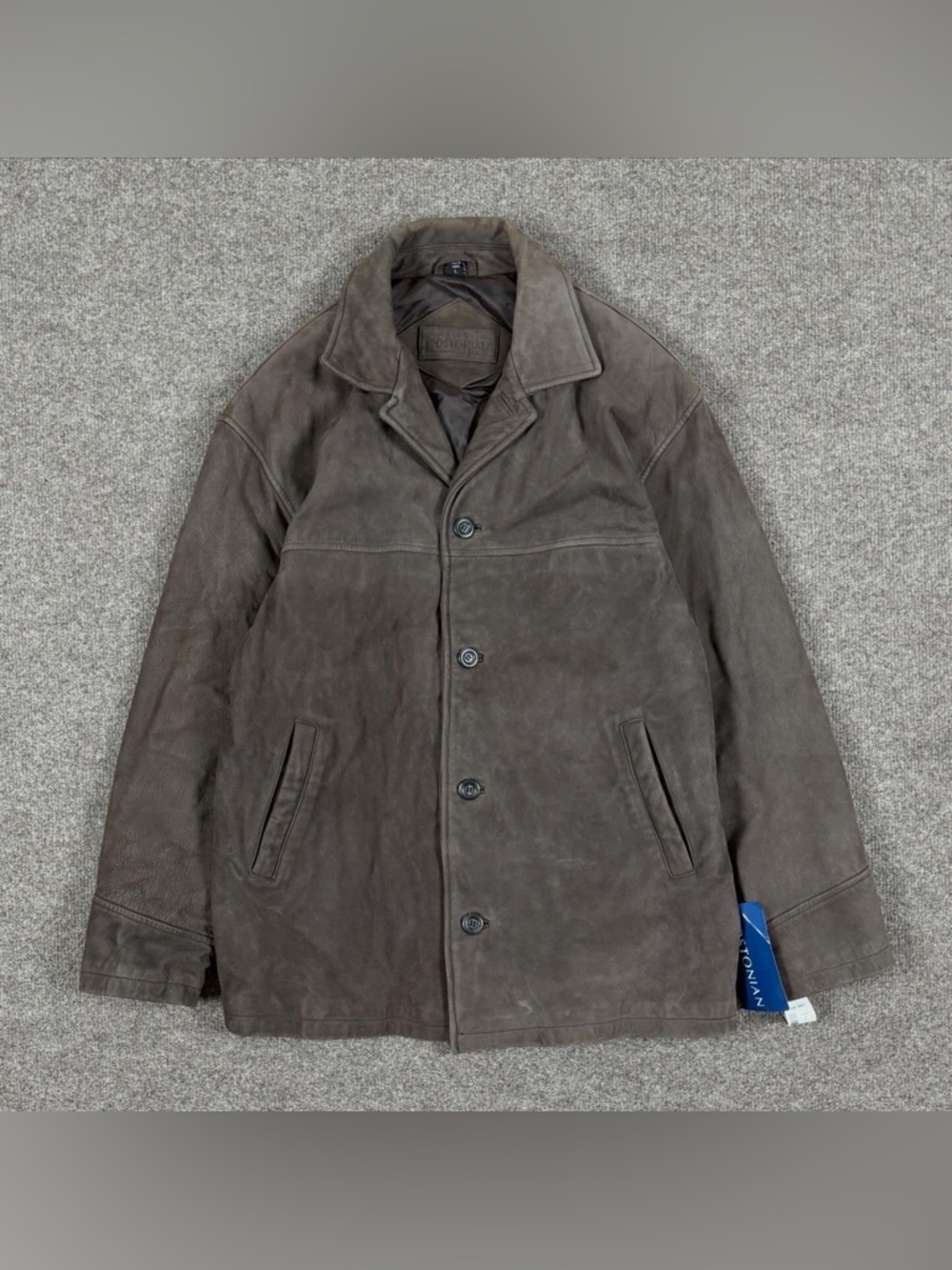 NWT Bostonian Brown Genuine Leather Button Front Collared Jacket Mens Large $450